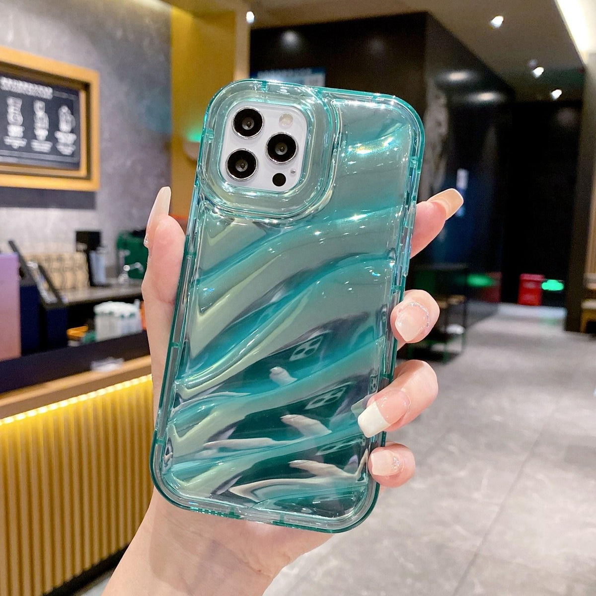 Compatible with iPhone 18 Pro Max Laser Sequin Waves TPU Phone Case - Blue