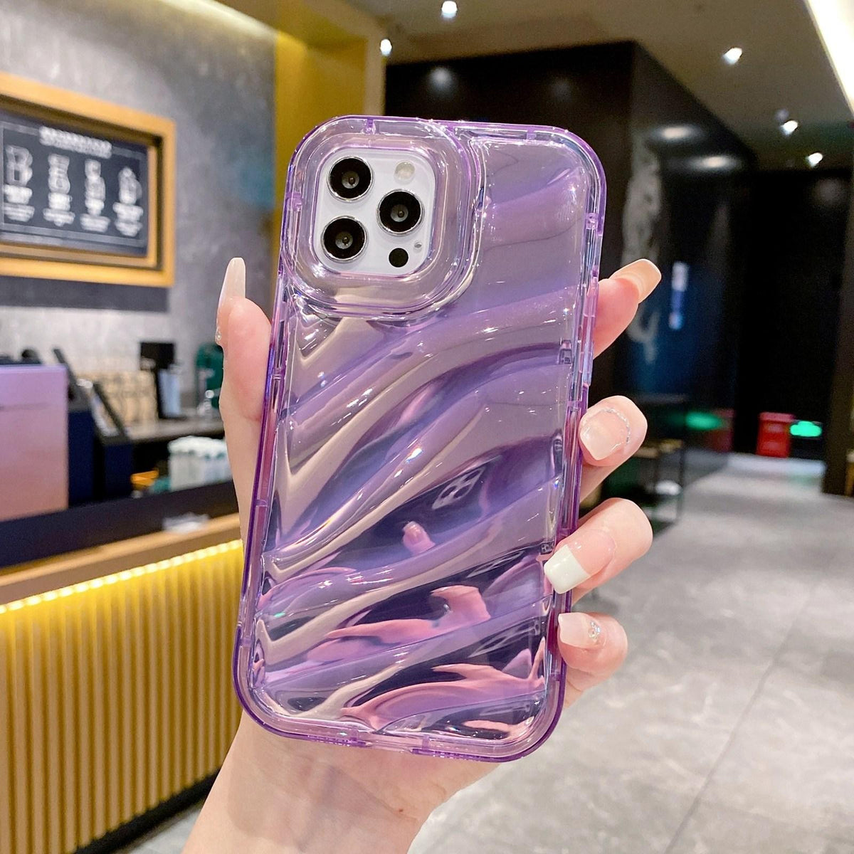 Compatible with iPhone 18 Pro Max Laser Sequin Waves TPU Phone Case - Purple