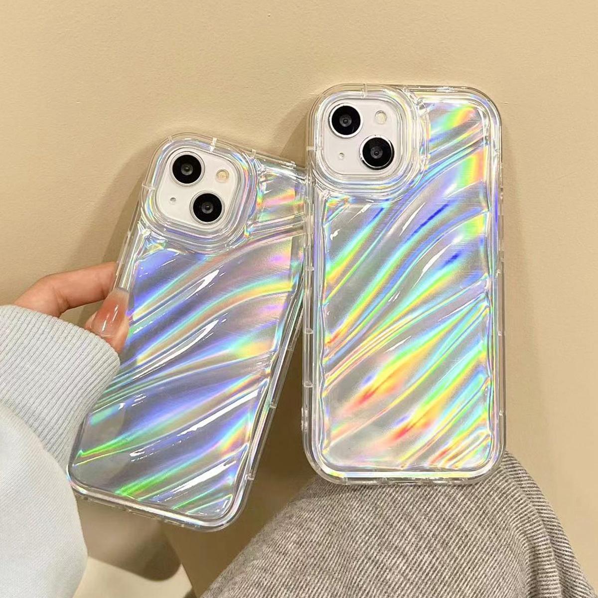 Compatible with iPhone 18 Pro Laser Sequin Waves TPU Phone Case - Transparent