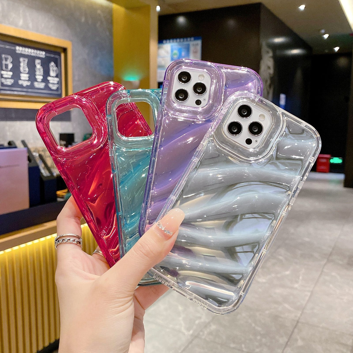 Compatible with iPhone 18 Pro Max Laser Sequin Waves TPU Phone Case - Transparent