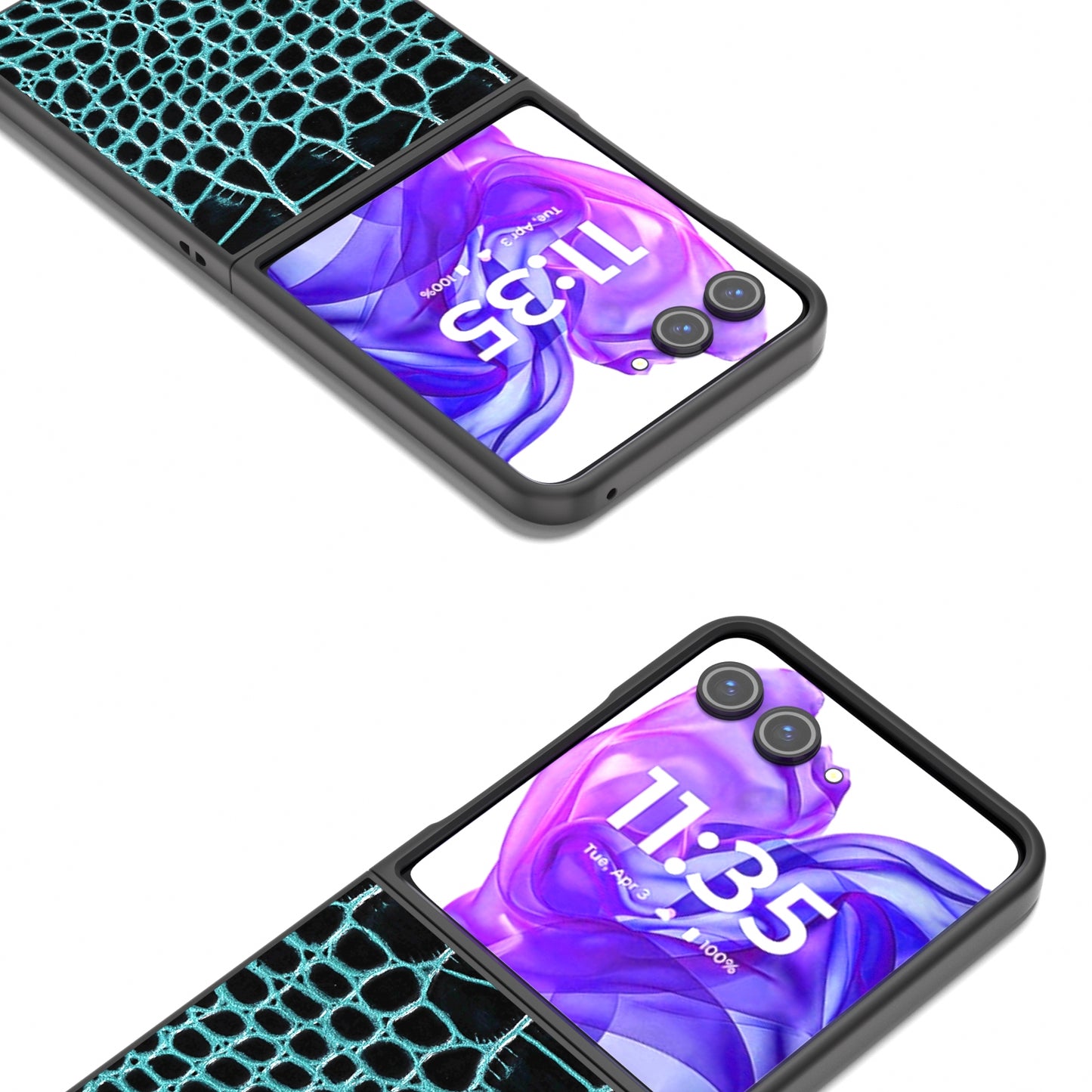 For Motorola Razr 50 Ultra ABEEL Genuine Leather Crocodile Pattern Black Edge Phone Case(Blue)