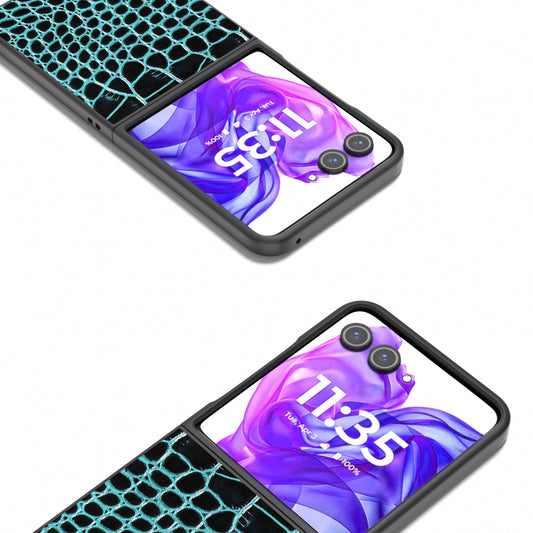 For Motorola Razr 50 Ultra ABEEL Genuine Leather Crocodile Pattern Black Edge Phone Case(Blue)