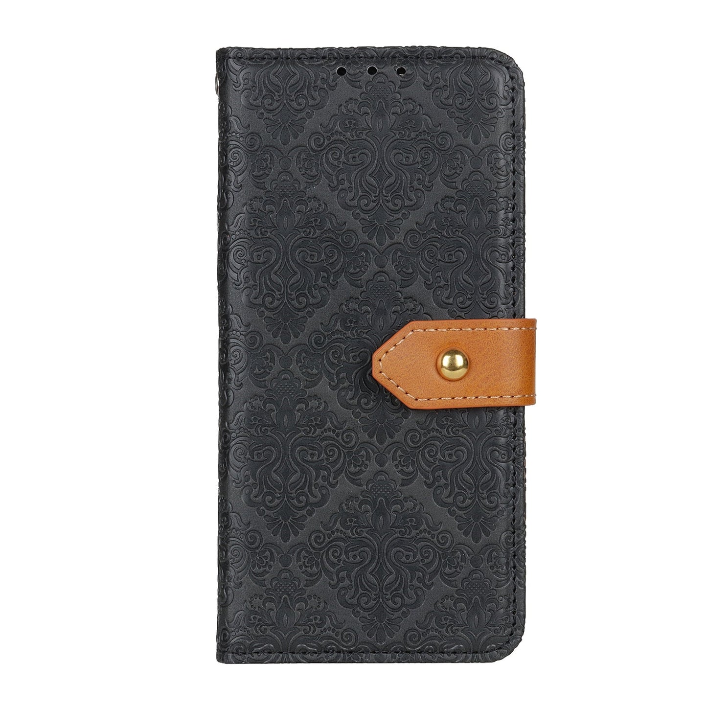For iPhone 16e European Floral Embossed Leather Phone Case(Black)
