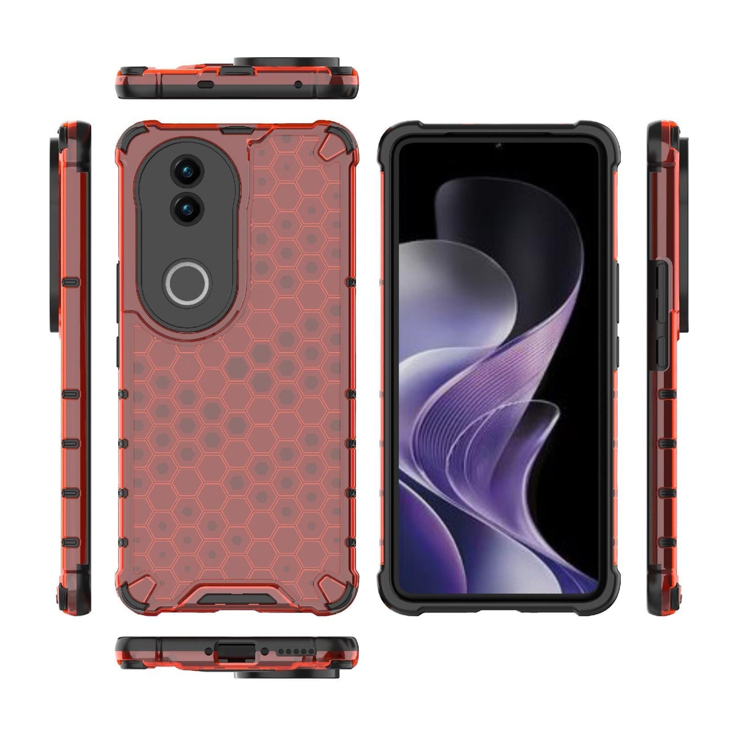 For vivo V50 5G Global Shockproof Honeycomb PC + TPU Phone Case(Red)