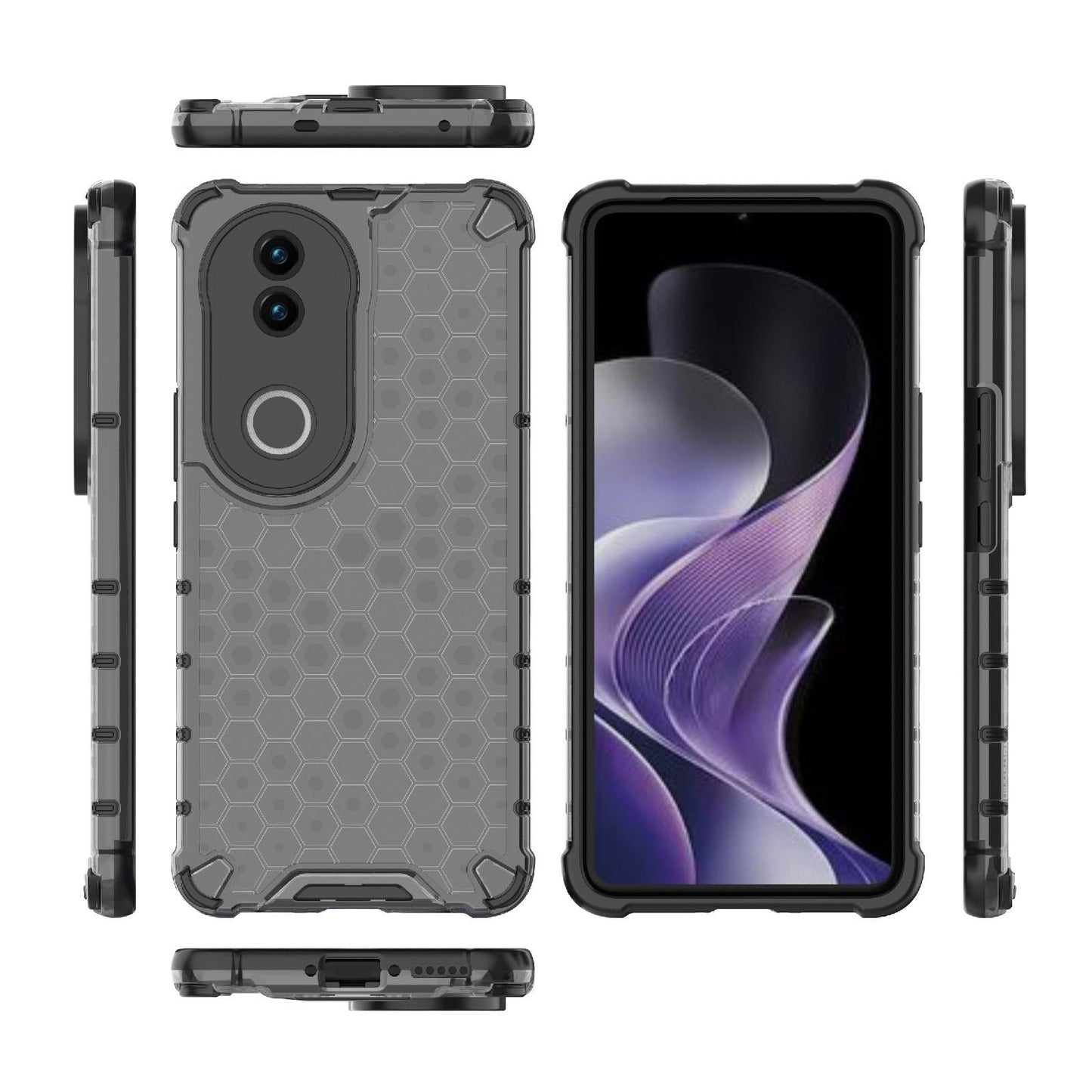 For vivo V50 5G Global Shockproof Honeycomb PC + TPU Phone Case(Black)