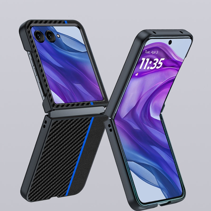For Motorola Razr 50 Ultra Ultra-thin Carbon Fiber Texture Printing Phone Case(Black Blue)