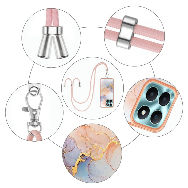 For Honor X6a Electroplating IMD TPU Phone Case with Lanyard(White Marble)