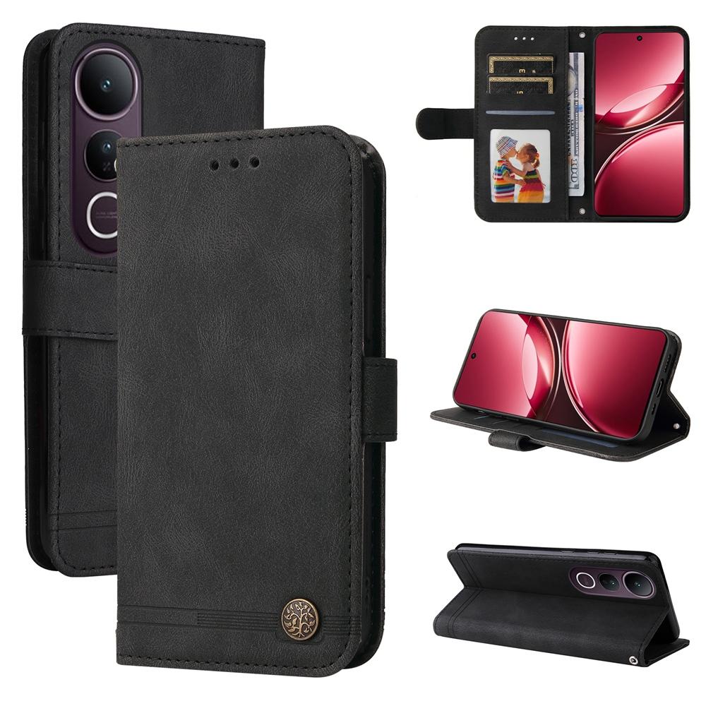 For vivo V50 Lite 4G / 5G Skin Feel Life Tree Metal Button Leather Phone Case(Black)