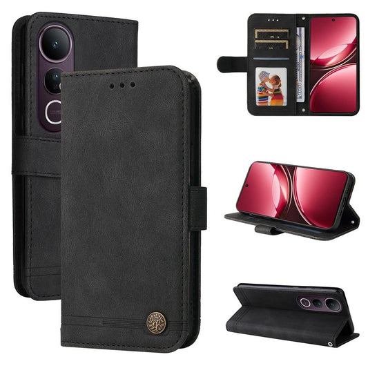 For vivo V50 Lite 4G / 5G Skin Feel Life Tree Metal Button Leather Phone Case(Black)