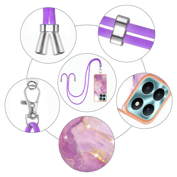 For Honor X6a Electroplating Marble Dual-side IMD Phone Case with Lanyard(Purple 001)