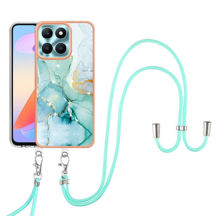 For Honor X6a Electroplating Marble Dual-side IMD Phone Case with Lanyard(Green 003)