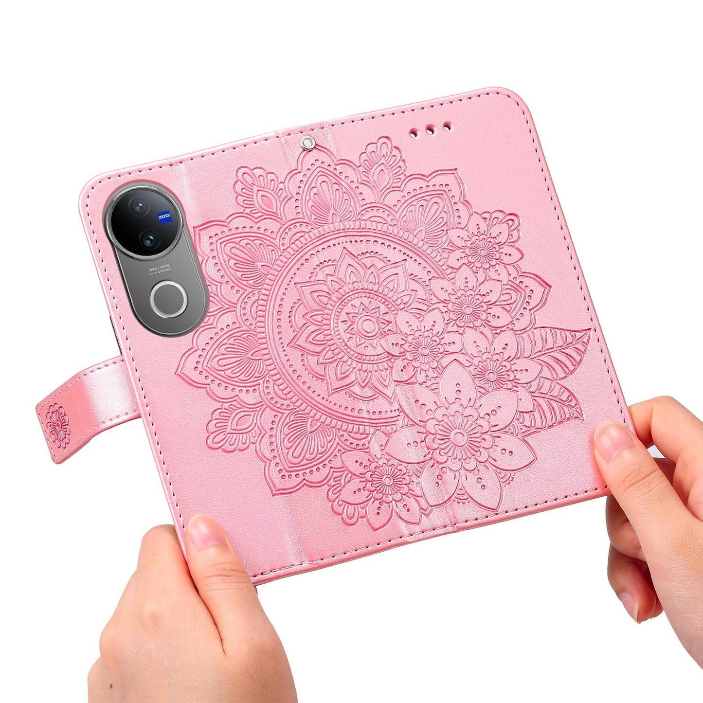 For vivo V50 Seven-petal Flowers Embossing Leather Phone Case(Rose Gold)