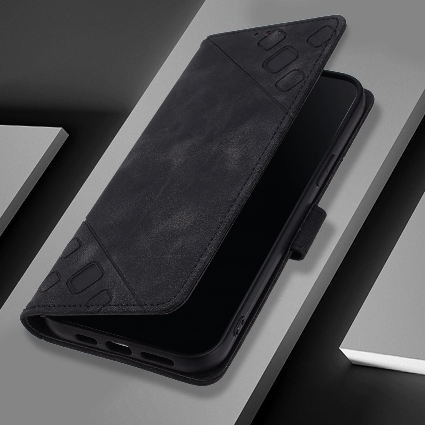 For iPhone 16e Skin-feel Embossed Leather Phone Case(Black)