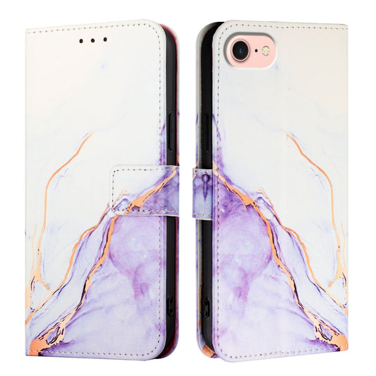 For iPhone 16e PT003 Marble Pattern Flip Leather Phone Case(White Purple LS006)