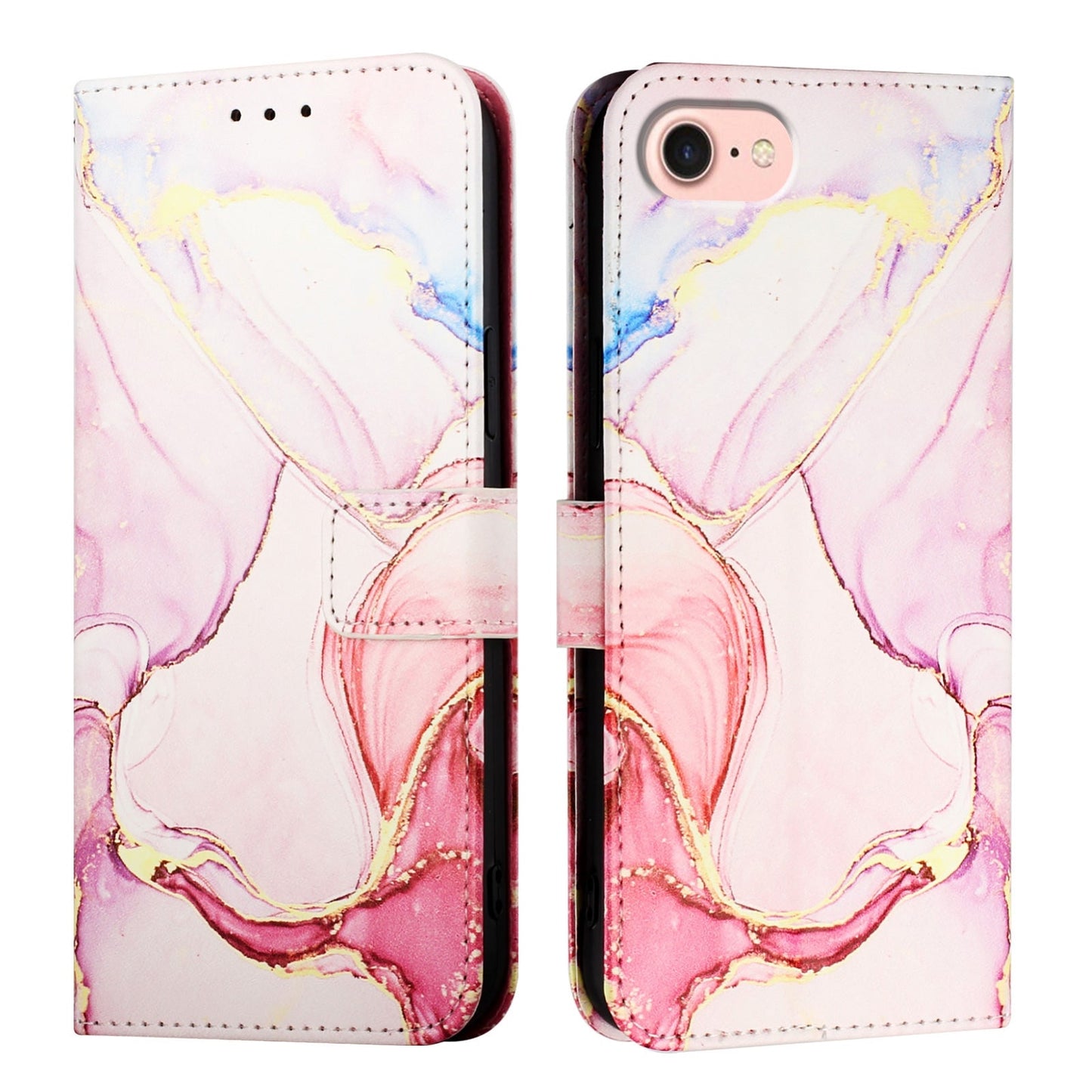 For iPhone 16e PT003 Marble Pattern Flip Leather Phone Case(Rose Gold LS005)