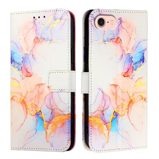 For iPhone 16e PT003 Marble Pattern Flip Leather Phone Case(Galaxy Marble White LS004)