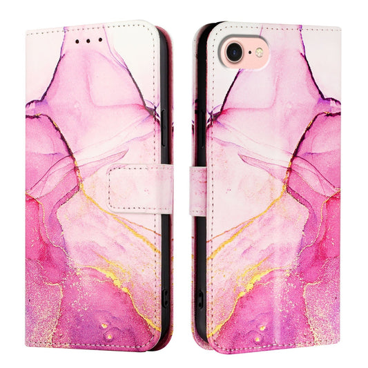 For iPhone 16e PT003 Marble Pattern Flip Leather Phone Case(Pink Purple Gold LS001)