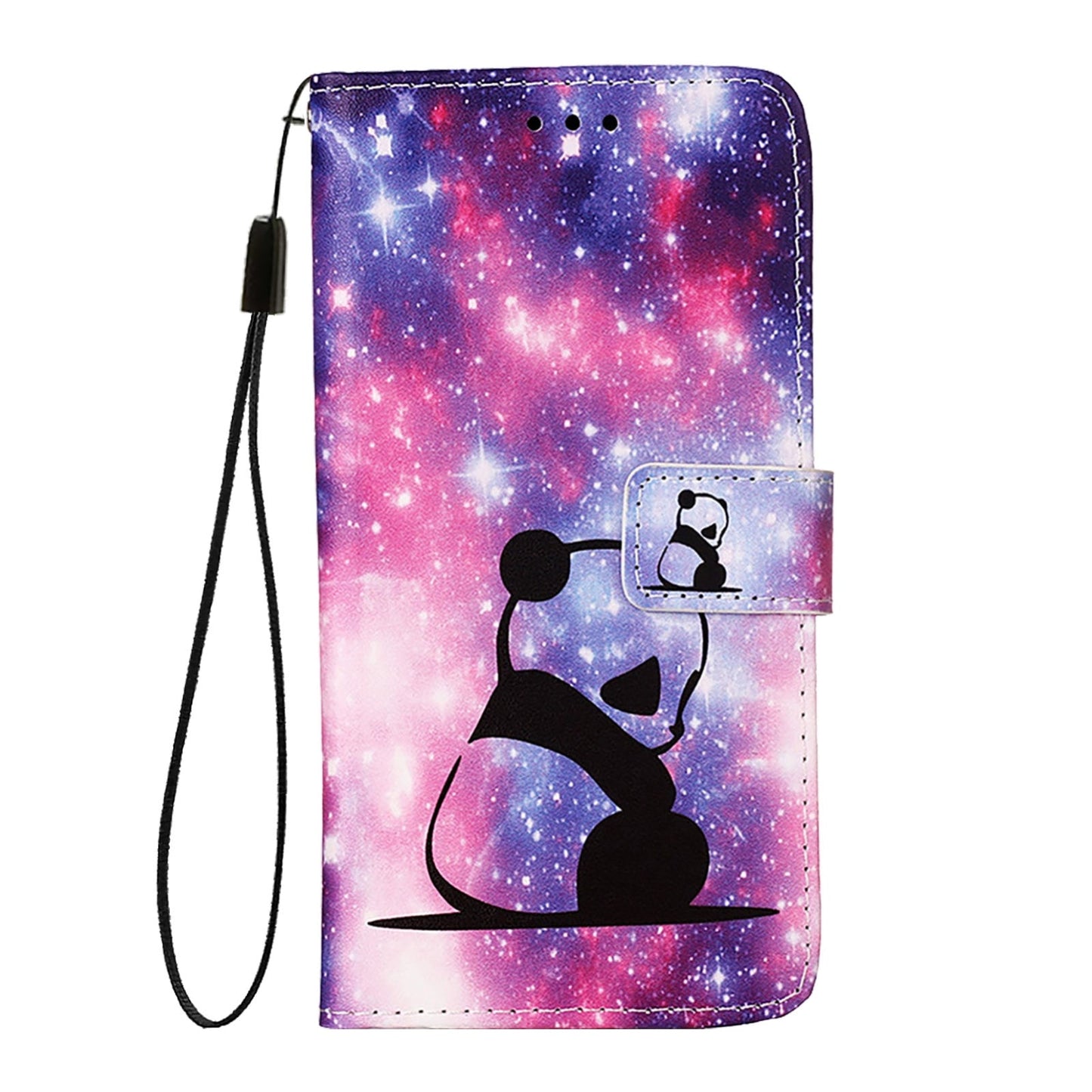 For iPhone 16e Colored Drawing Pattern Plain Weave Leather Phone Case(Baby Panda)