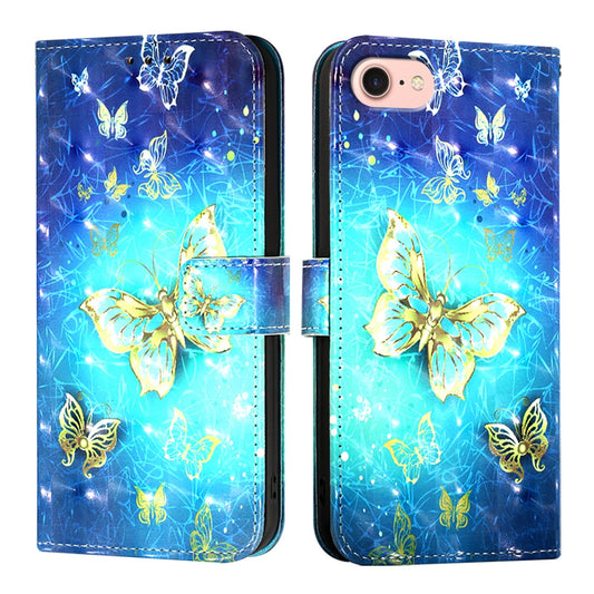 For iPhone 16e 3D Painting Horizontal Flip Leather Phone Case(Golden Butterfly)