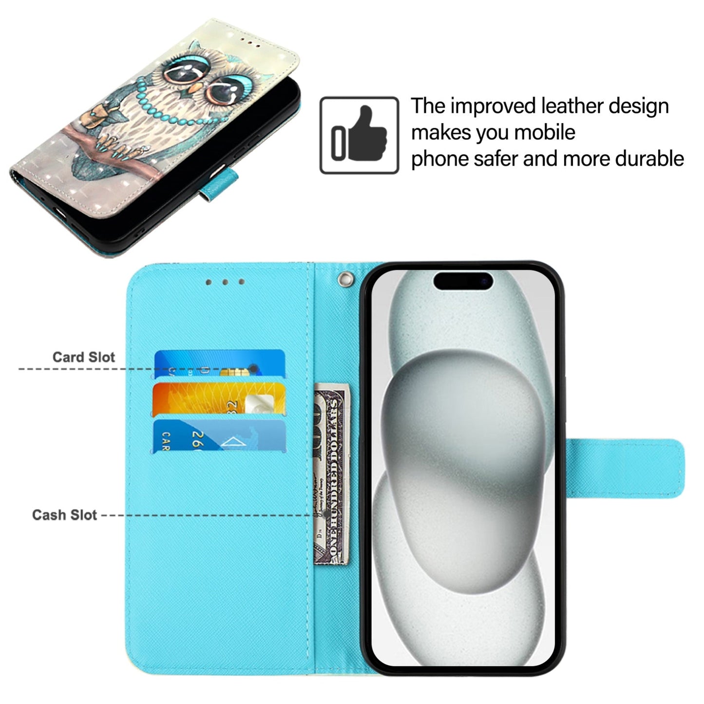 For iPhone 16e 3D Painting Horizontal Flip Leather Phone Case(Grey Owl)