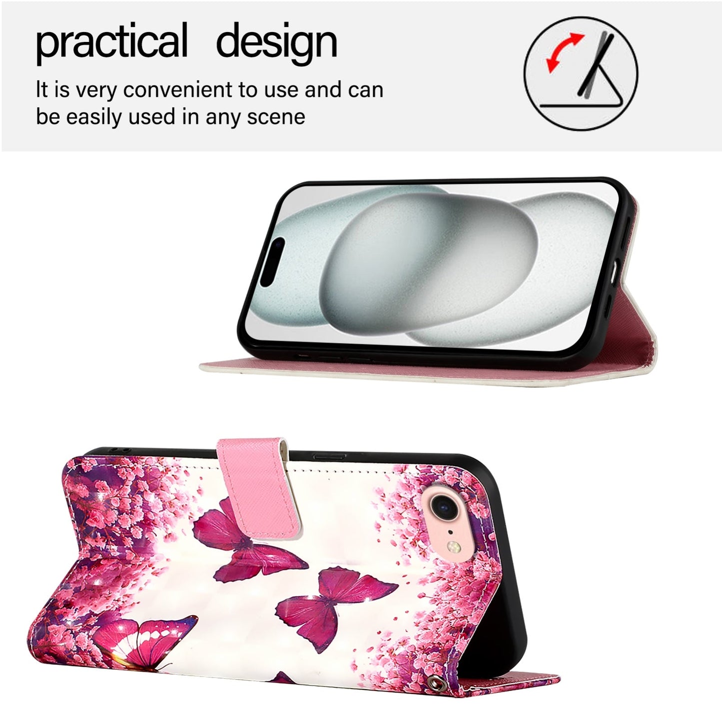 For iPhone 16e 3D Painting Horizontal Flip Leather Phone Case(Rose Butterfly)