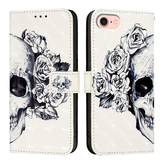 For iPhone 16e 3D Painting Horizontal Flip Leather Phone Case(Skull)