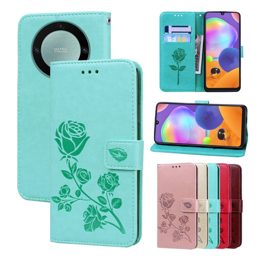 For Honor X9b Rose Embossed Flip PU Leather Phone Case(Green)
