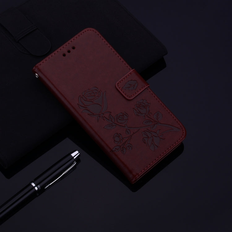 For Honor X9b Rose Embossed Flip PU Leather Phone Case(Brown)