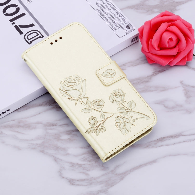For Samsung Galaxy S24 Rose Embossed Flip PU Leather Phone Case(Gold)