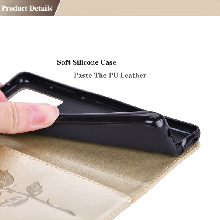 For Samsung Galaxy S24 Rose Embossed Flip PU Leather Phone Case(Gold)