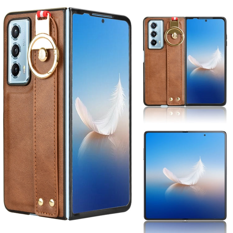 For Honor Magic Vs2 Wristband Leather Back Phone Case(Brown)