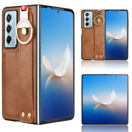 For Honor Magic Vs2 Wristband Leather Back Phone Case(Brown)