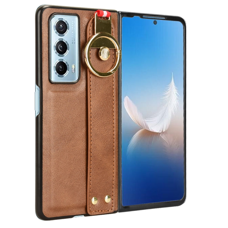 For Honor Magic Vs2 Wristband Leather Back Phone Case(Brown)