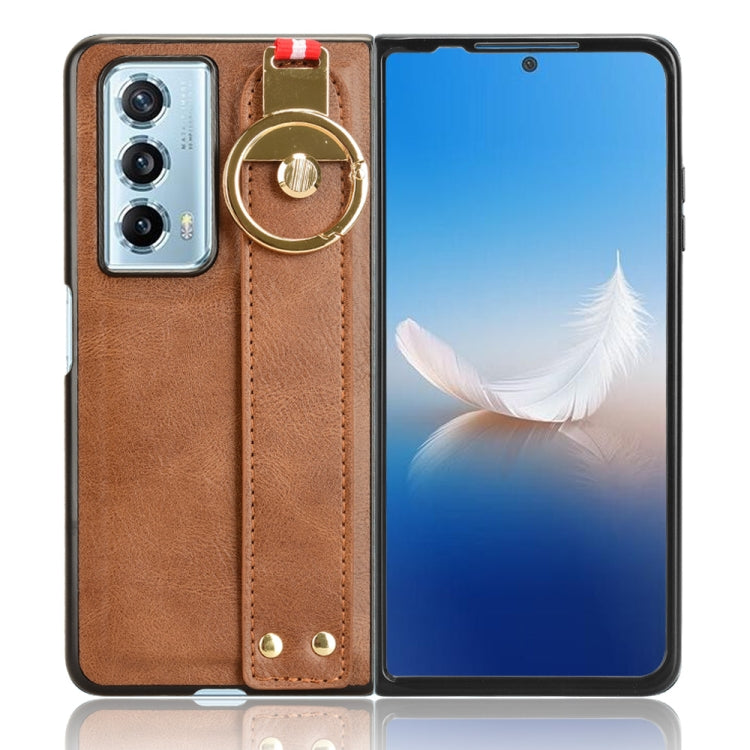 For Honor Magic Vs2 Wristband Leather Back Phone Case(Brown)