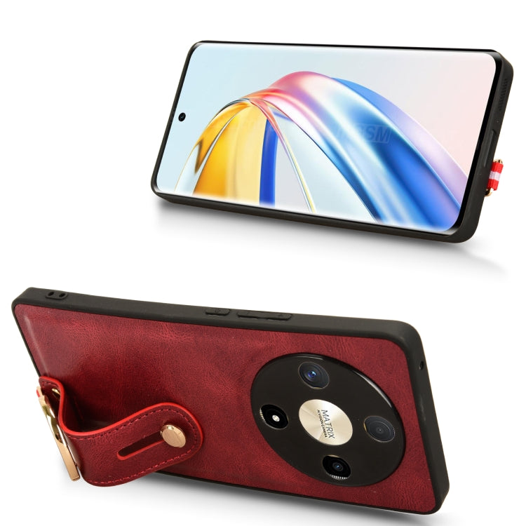For Honor X9b/Magic6 Lite 5G Wristband Leather Back Phone Case(Red)
