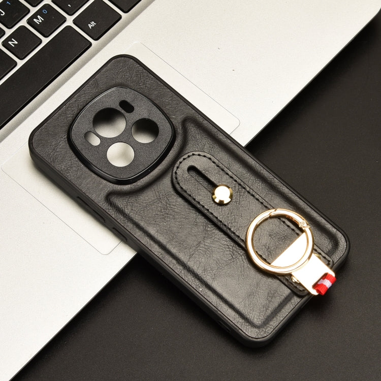 For Honor Magic6 Wristband Leather Back Phone Case(Black)