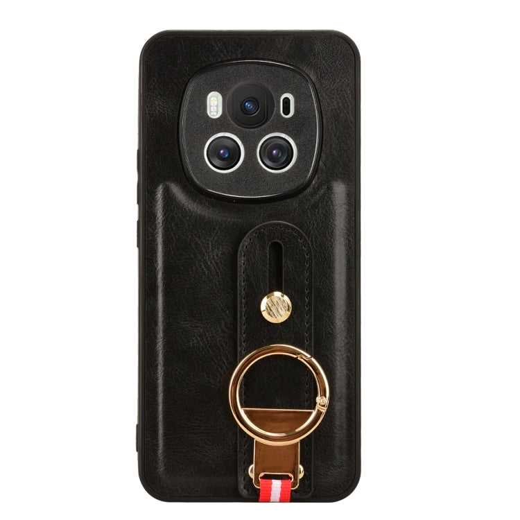 For Honor Magic6 Wristband Leather Back Phone Case(Black)