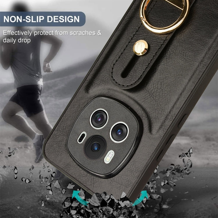 For Honor Magic6 Wristband Leather Back Phone Case(Black)