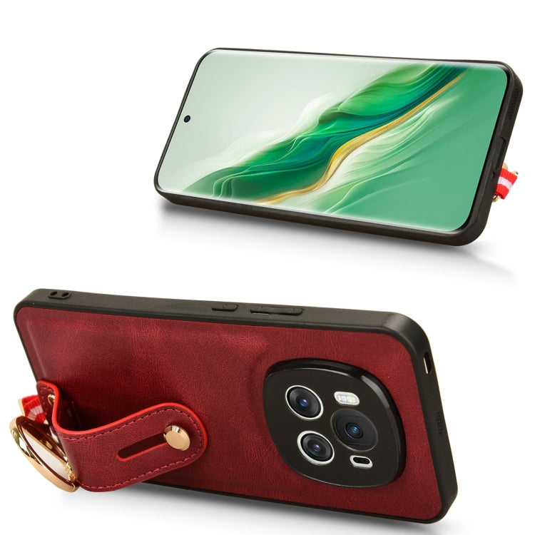 For Honor Magic6 Wristband Leather Back Phone Case(Red)