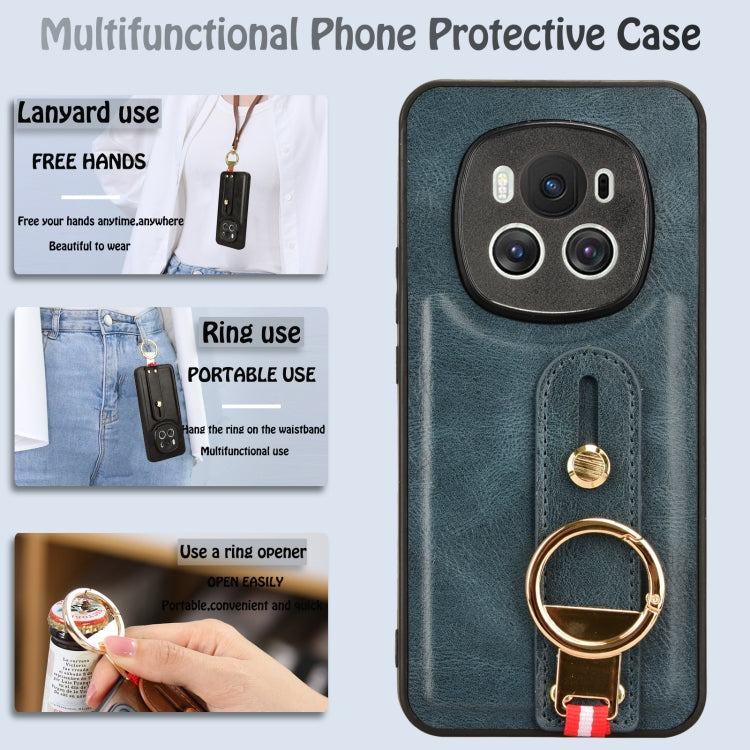 For Honor Magic6 Wristband Leather Back Phone Case(Blue)