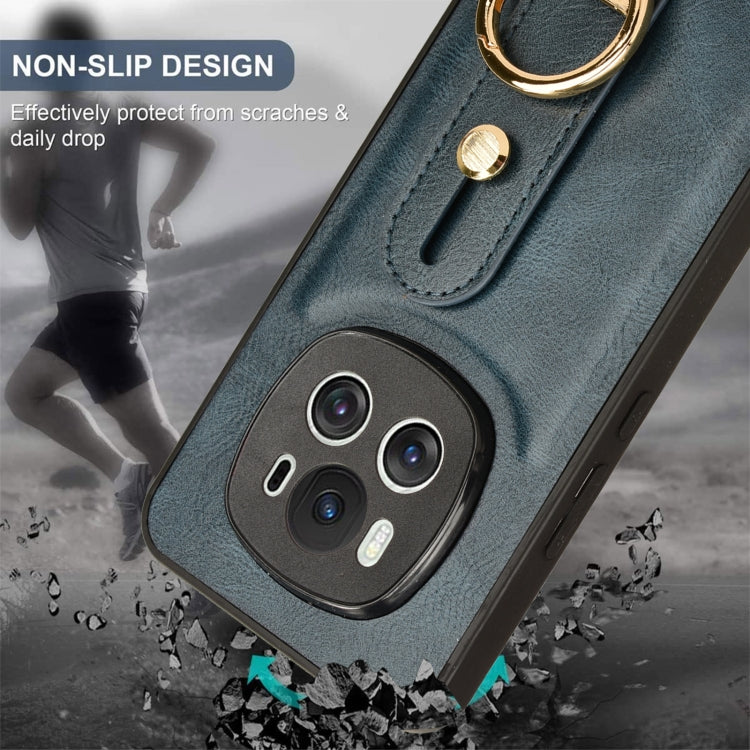For Honor Magic6 Wristband Leather Back Phone Case(Blue)