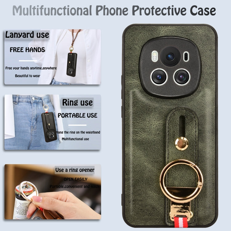 For Honor Magic6 Wristband Leather Back Phone Case(Green)