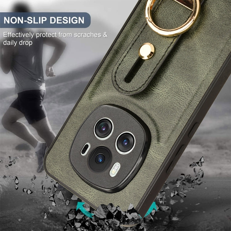For Honor Magic6 Wristband Leather Back Phone Case(Green)