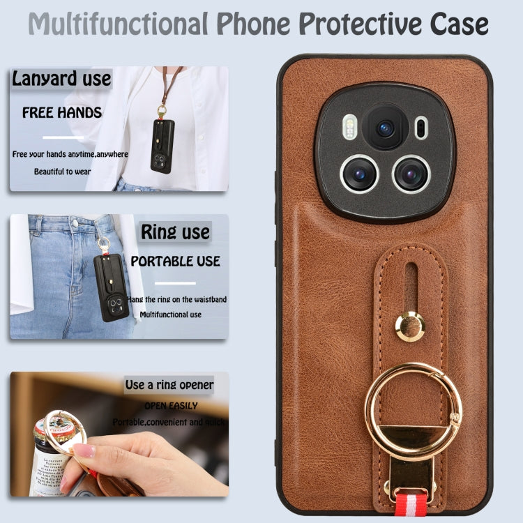 For Honor Magic6 Wristband Leather Back Phone Case(Brown)