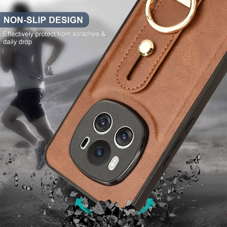For Honor Magic6 Wristband Leather Back Phone Case(Brown)