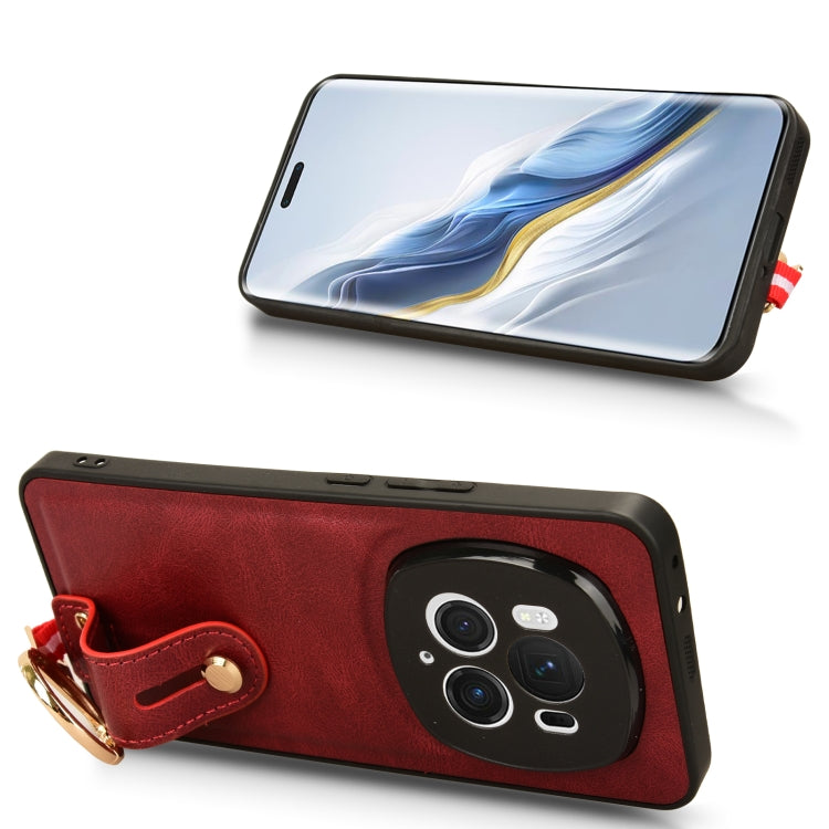 For Honor Magic6 Pro Wristband Leather Back Phone Case(Red)