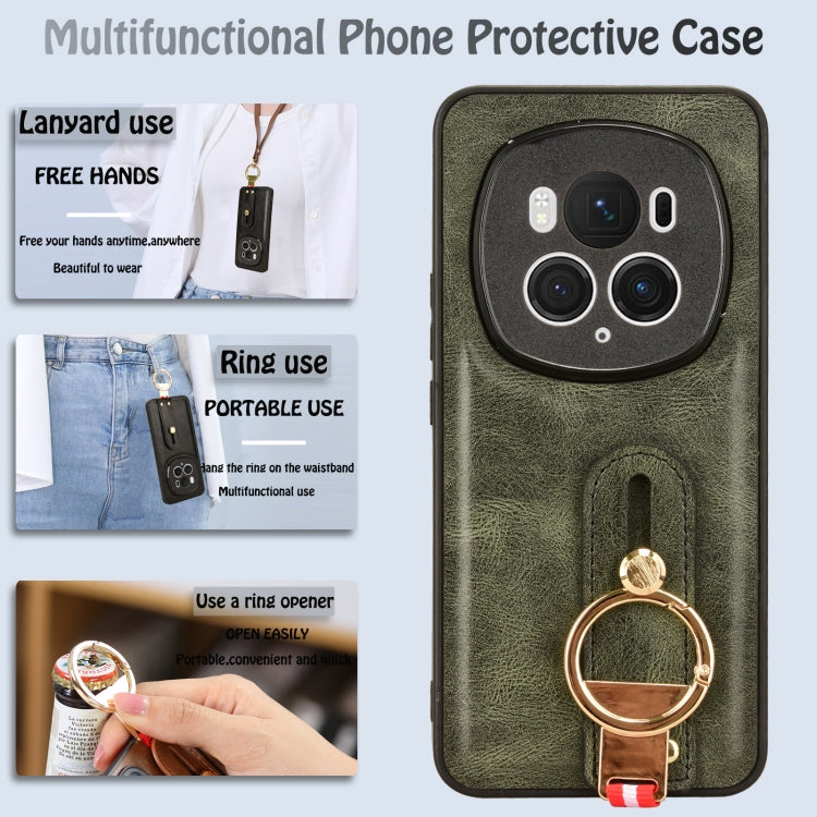 For Honor Magic6 Pro Wristband Leather Back Phone Case(Green)