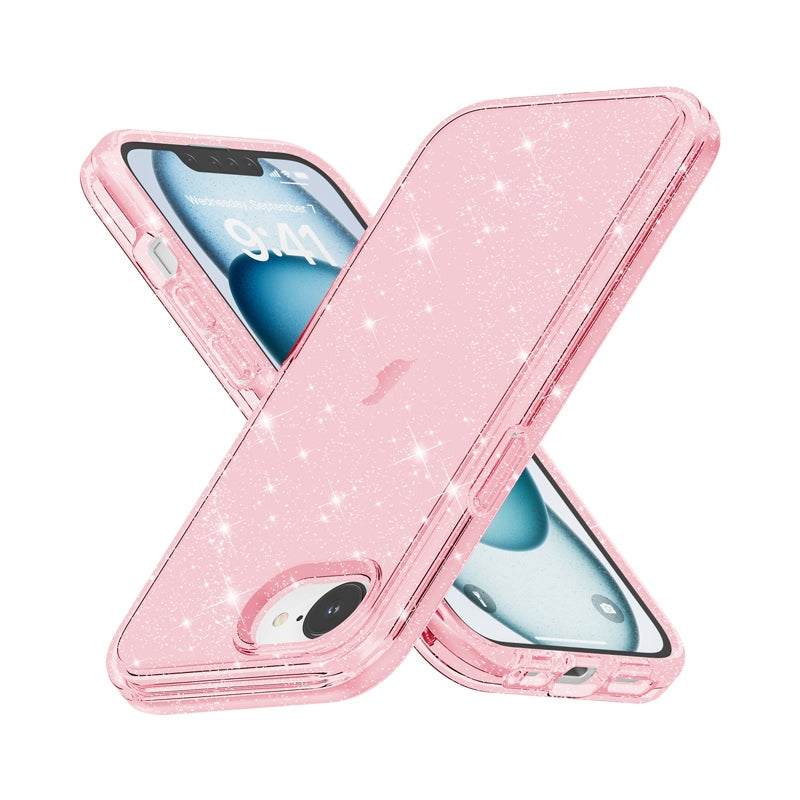 For iPhone 16e Shockproof Terminator Glitter Powder Phone Case(Pink)