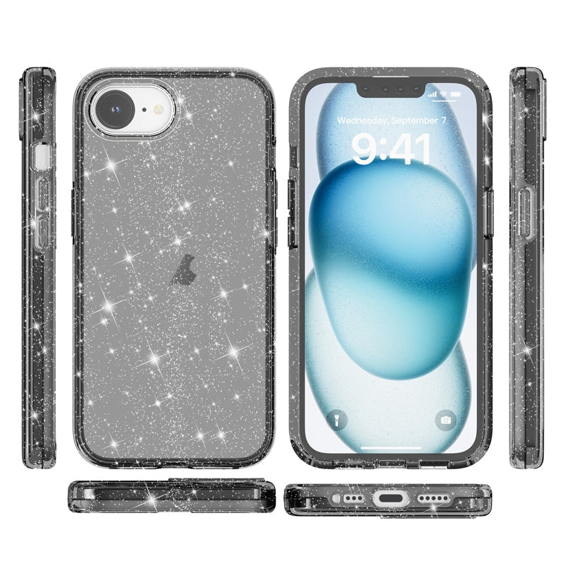 For iPhone 16e Shockproof Terminator Glitter Powder Phone Case(Black)