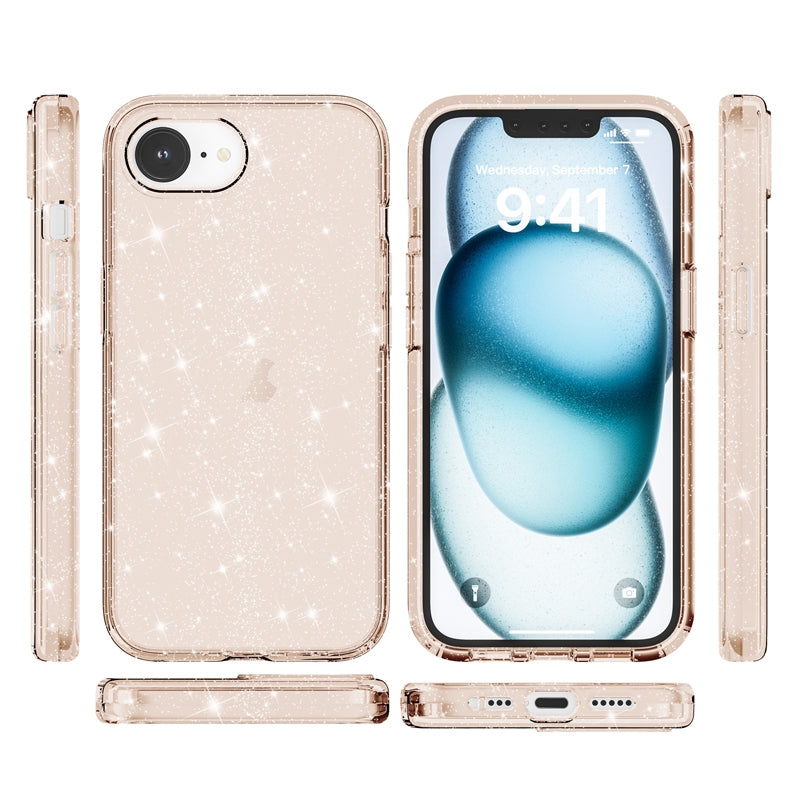 For iPhone 16e Shockproof Terminator Glitter Powder Phone Case(Gold)